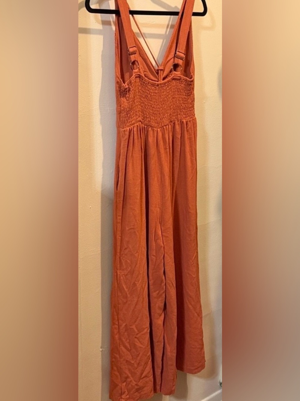 Anrabess Women's Brick Red Orange Jumpsuit Wide Leg Sleeveless Linen Romper - Picture 15 of 15